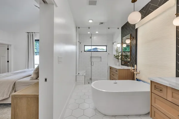 This luxury real estate photography captures a stunning bathroom in Phoenix, AZ, showcasing modern design and elegant features.