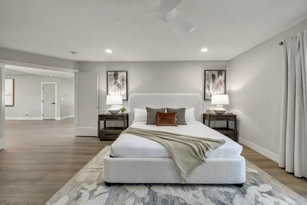 Explore this elegant bedroom in Scottsdale, AZ's real estate photography collection, showcasing modern design with neutral decor and artistic touches.