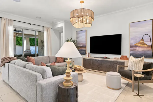 This beautifully styled modern living room on E Telemetry Dr in Mesa, AZ showcases elegant decor, making it perfect for real estate photography.