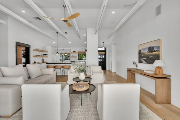 This luxury real estate photography showcases a modern living area in a Phoenix, AZ home.